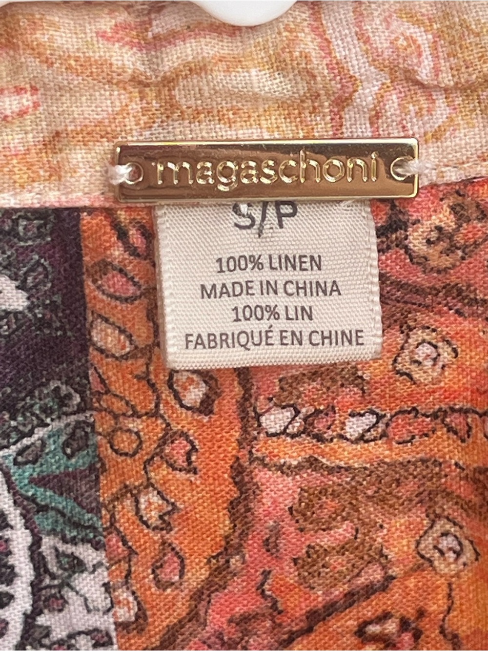 Magaschoni Women’s 90s Era Paisley Patchwork Linen Long Sleeve Shirt Sz S-AS IS - Picture 6 of 6